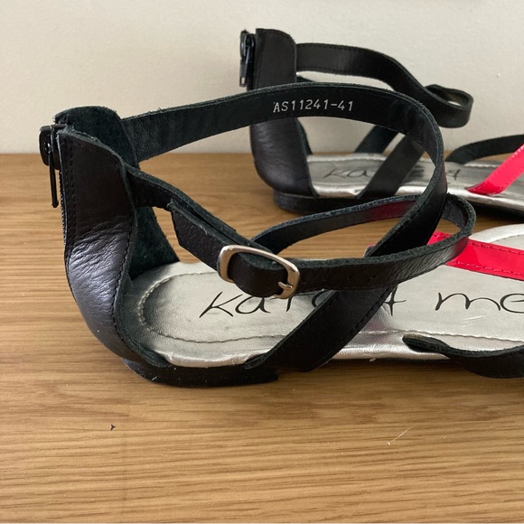 Kate & Mel Size 10 (41) Black & Pink Strappy Flat Sandals Heel Zipper - Picture 6 of 8